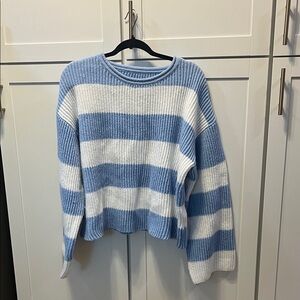 Striped Blue and White Women's Crew Neck Sweater